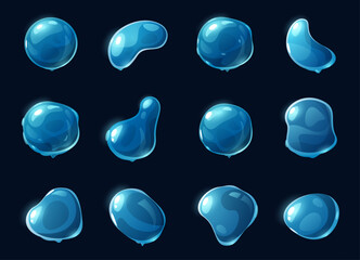 Cartoon soap bubbles. Realistic shiny colorful flying balls, abstract shiny colorful liquid drops on reflective surface. Vector colorful isolated set