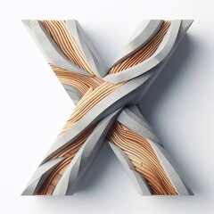 X letter shape created from concrete and wood. AI generated illustration