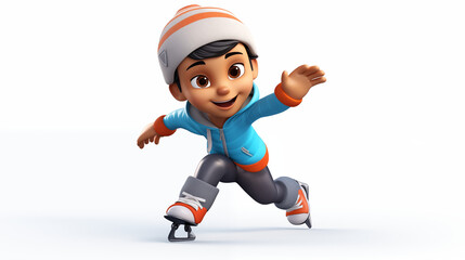 cute boy is playing ice skate on white background cartoon