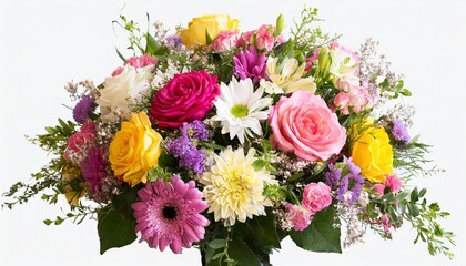 bouquet colorful flowers isolated on transparent background