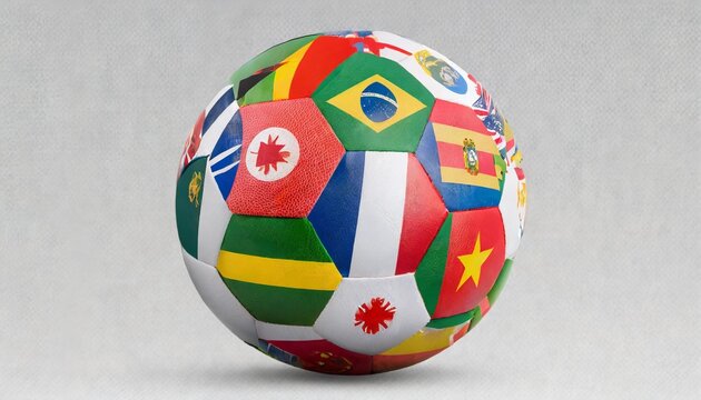 image of a soccer ball with images of flags of different countries isolated on transparent background