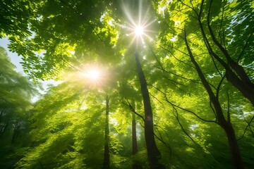 Fototapeta na wymiar sun shining through the forest Generated Ai