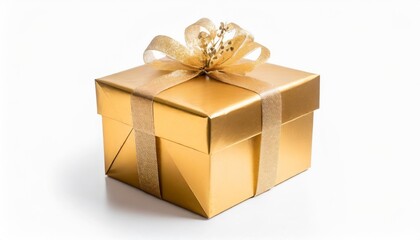 isolated golden christmas gift box on white background