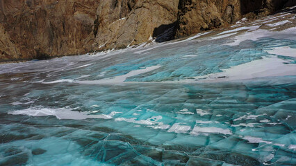 High-altitude frozen lake, lake in ice, lake of ice, Kyrgyzstan