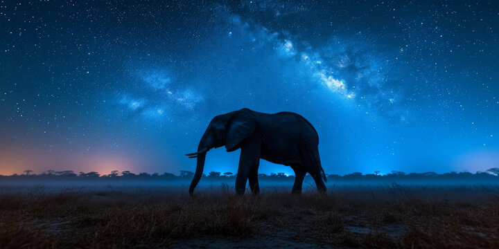 Afrikanischen Savanne Elefant unter einem Sternenhimmel 