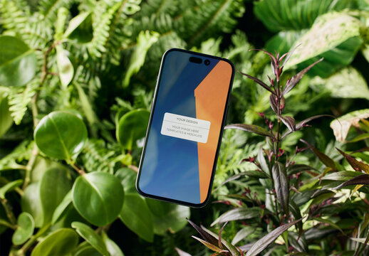 Mockup of smartphone with customizable screen in hedge