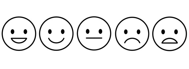 feedback emoticon customer review rating icon isolated on white and transparent background. happy sad angry good bad medium. black line stroke icon flat style vector illustration. 