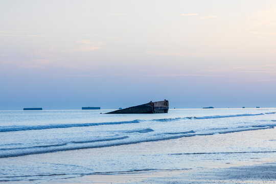 The Concrete Block Remains from the Mulberry Harbour, Arromanches-les-Bains, D-Day Landing Beach, Normandy