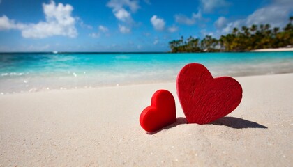 two hearts of love on the sand by the caribbean sea