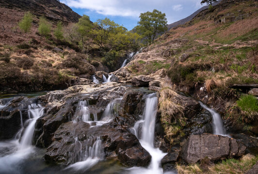 Waterfalls on the Afon Cwm Llan, Cwm Llan, The Watkin Path, Snowdonia National Park (Eryri), North Wales