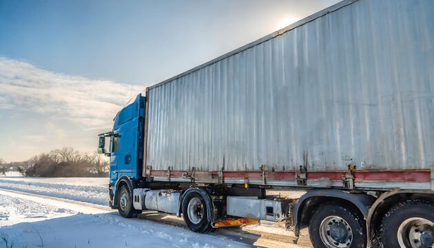 a large truck transports cargo during a winter storm thissymbolizes the strength and determination of the transportation industry in challenging weather conditions