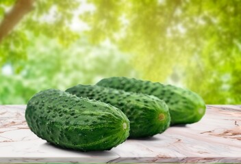 Green tasty fresh ripe cucumber vegetables