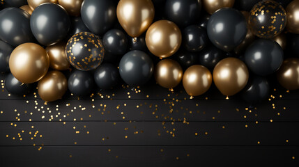 Beautiful black balloons randomly flying frame. Party elegant vector background with space for text.