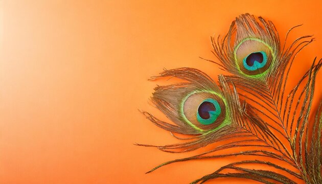 peacock feathers on orange a background