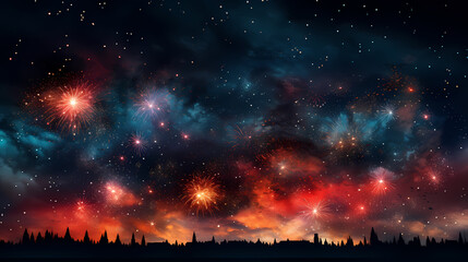 Fototapeta premium Beautiful creative holiday background with fireworks and sparkles