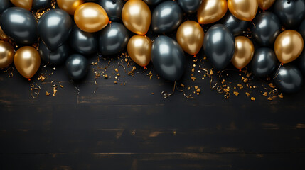Naklejka premium Beautiful black balloons randomly flying frame. Party elegant vector background with space for text.