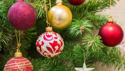 Obraz na płótnie Canvas floating christmas and new year decoration ornaments