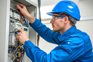 Expert Electrical Technician on White Background