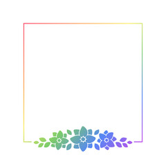 Square rainbow floral frame template. Pride Month Frame Border Design Element. Vector art with flowers and leaves.