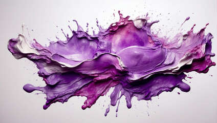 Realistic liquid purple splash. Volumetric splashes of color acrylic paint on a light background.