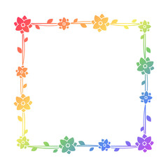 Square rainbow floral frame template. Pride Month Frame Border Design Element. Vector art with flowers and leaves.