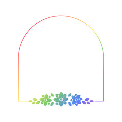Rainbow floral arch frame template. Pride Month Frame Border Design Element. Vector art with flowers and leaves.