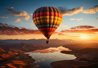 Obraz premium A hot air balloon silhouetted at sunset