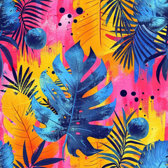 Tropical leaf retro polka dot exotic plants repeat pattern, boho abstract
