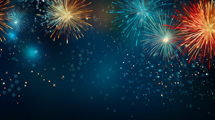 Naklejka premium Happy New Year, burning fireworks with bokeh light background