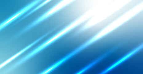 Neon Speed Blue Gradient Blurry Light Lines Pattern Background. Abstract Art Wallpaper. Vector Illustration. Banner. Backdrop