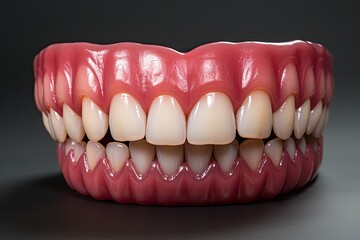 A mock-up of a jaw and even teeth on a dark background or on a table. Generate Ai