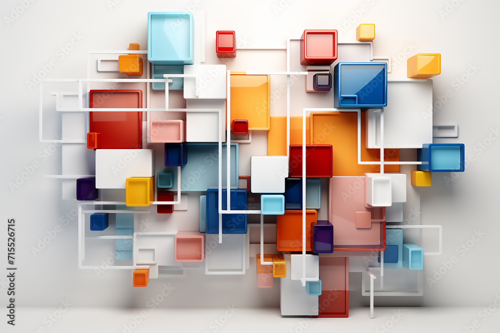 Wall mural colored big and small rendered cubes for background - Wall murals