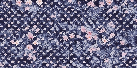Retro Vintage Flower Wallpaper Pastel Impasto Oil Paint Pattern Texture Background with pink Dots on dark purple blue Backdrop like Present gift Wrap for Grandma feminin WOman old, oldscool design