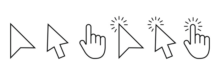 mouse cursor click and loading icon for computer, mobile app, animation, or ui design. mouse pointer black and white vector illustration on transparent background - obrazy, fototapety, plakaty