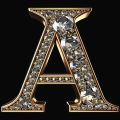 3d luxury logo of the letter A in gold isolated on a black background - obrazy, fototapety, plakaty