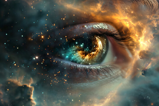 Augen des Kosmos: Struktur aus Sternen, Planeten und mehr bildet ein faszinierendes Auge im Universum, einzigartiges Design f&uuml;r kreative Projekte auf Adobe Stock