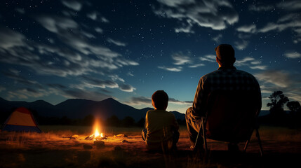 Father and son camping 