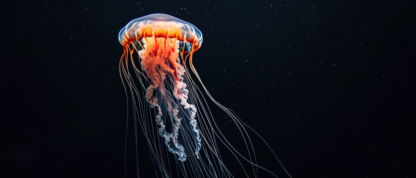 wallpaper of a jellyfish, with black background, nature photo