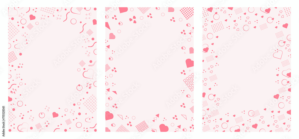 Fototapete set of flyers in memphis style in pink color. memphis style border sheets with geometric shapes and 