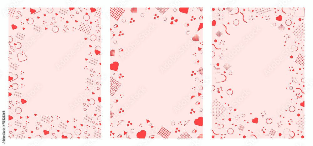 Fototapete set of flyers in memphis style in pink color. memphis style border sheets with geometric shapes and 