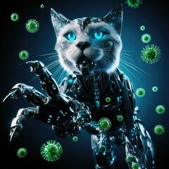 Fototapeta premium cat with blue eyes, cyber, robotic kitten