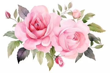 Fotobehang watercolor pink rose bouquet illustration © PattEarn