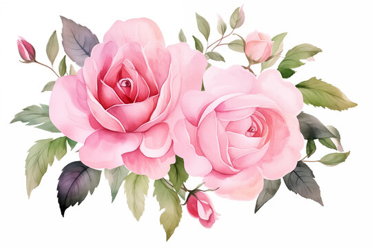 watercolor pink rose bouquet illustration