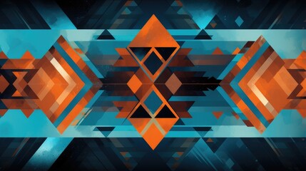 striking abstract navajo pattern with bold blue and orange accents for modern design - obrazy, fototapety, plakaty