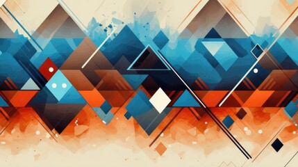 energetic abstract design inspired by traditional navajo patterns in blue and orange