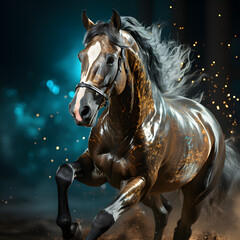 Obraz na płótnie Canvas A horse in motion on a dark background