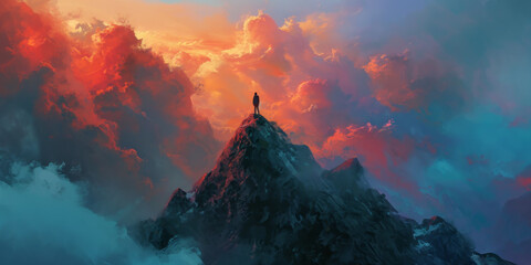 The explorer stood at the top of the mountain and looked at the sea of clouds.