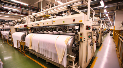 Automated Textile Production: Modern industrial equipment in textile manufacturing, highlighting automation and precision in the production process