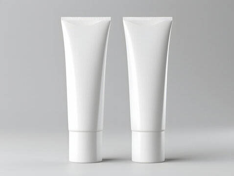 3D two white plastic cosmetic tube mockup