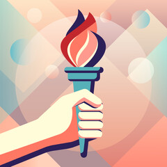 Hand with torch. Poster template, covers. Olympic symbol.